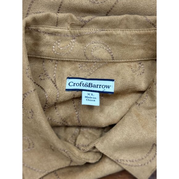 NEW Croft & Barrow Womens XL Embroidered Button Blouse Top Shirt Boho Brown Tan - Picture 6 of 9